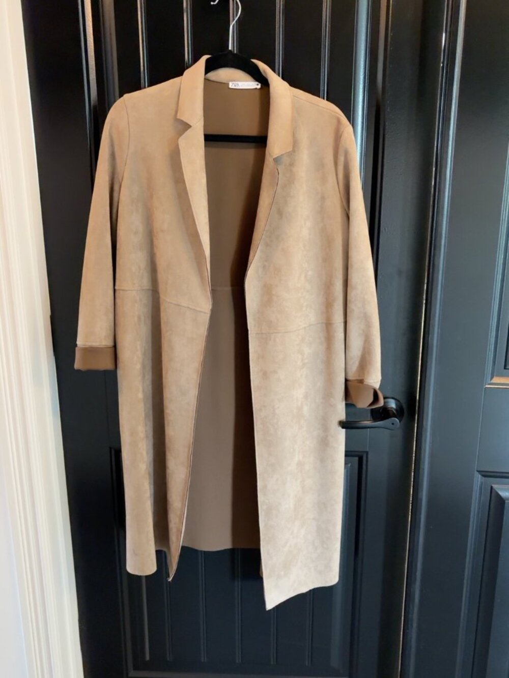 Zara Camel Taupe Faux Suede Longline Open Front Coat S NWOT